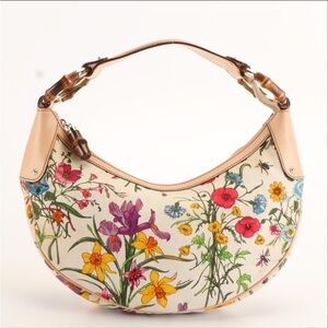 Gucci flora bamboo half moon hobo bag in canvas